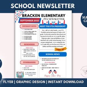 September Newsletter Template, Editable Newsletter, Monthly Newsletter, School Newsletter, Classroom Newsletter, Back To School, Canva Print