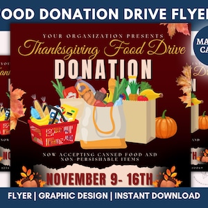 Thanksgiving Food Drive Flyer Template, Editable Canva Design