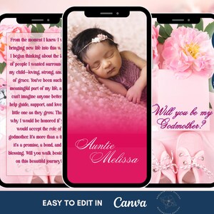 Você será minha madrinha editável, pedido de casamento digital para madrinha, rosa, pergunte à madrinha, cartão eletrônico para pedido de casamento para madrinha, presente para madrinha, modelo do Canva
