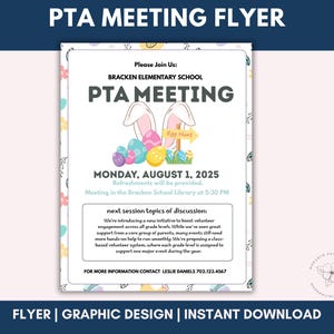Editable Spring PTA Meeting Flyer Template – April School Meeting Canva Template for PTO, Editable Monthly Reminder