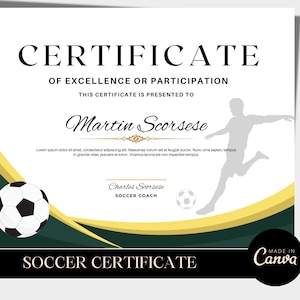 Editable Soccer Certificate, Soccer Award Template, Sports Certificate Award, Printable Soccer Award, DIY Certificate, Edit in Canva