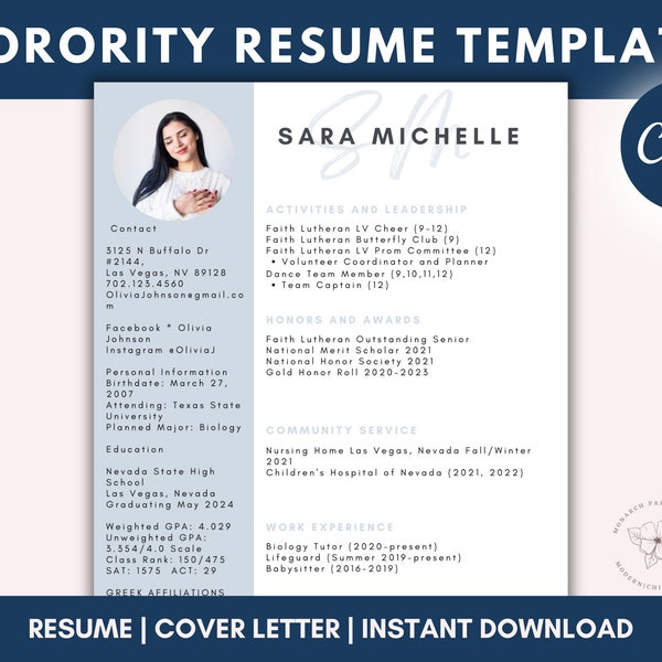 Sorority Resume Template, Purple, DIY Sorority Packet, Rush Resume Digital Download, Sorority Recruitment, Edit in Canva