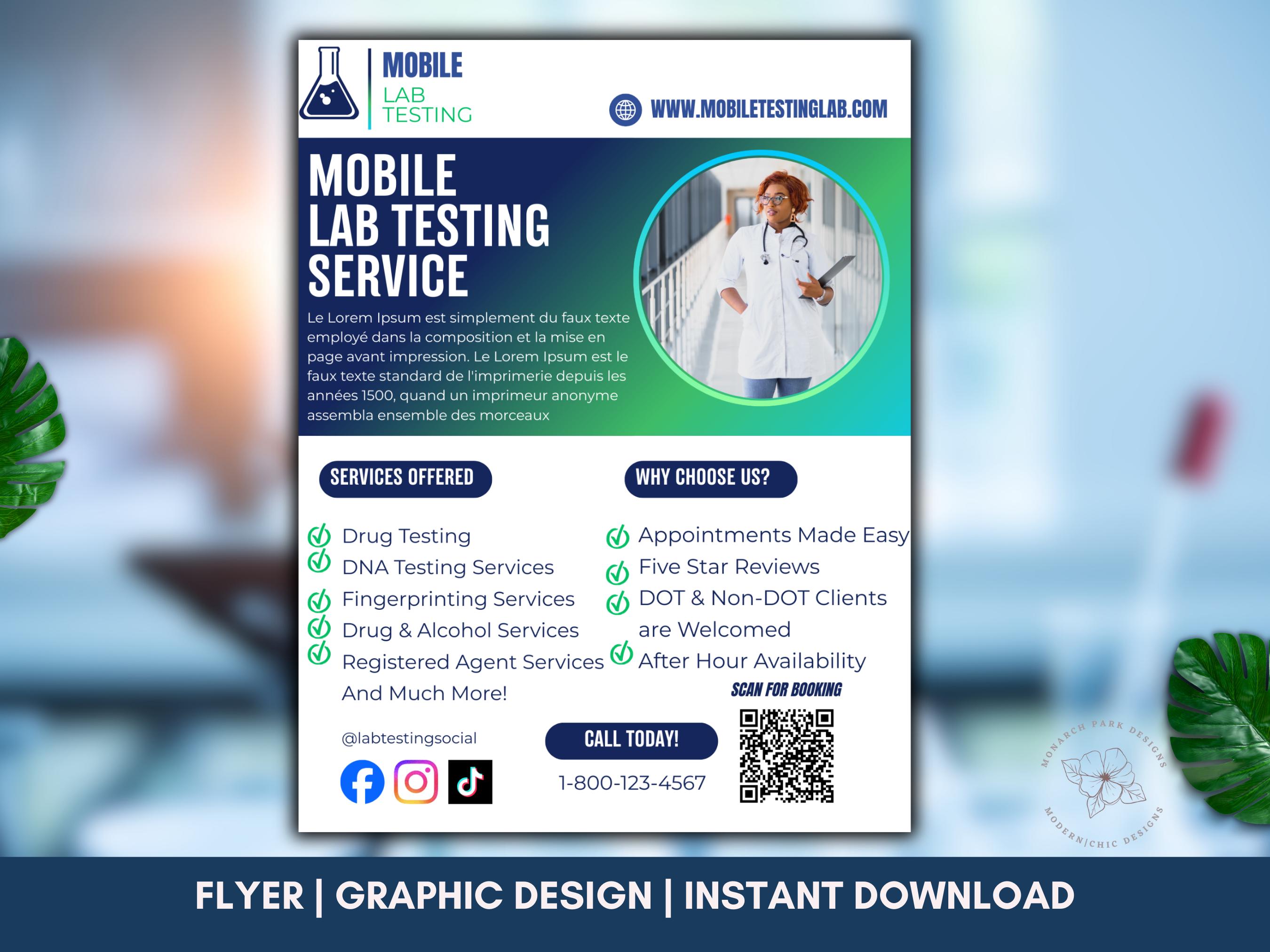 Mobile Lab Testing Flyer Template, Drug & DNA Testing Canva Flyer ...