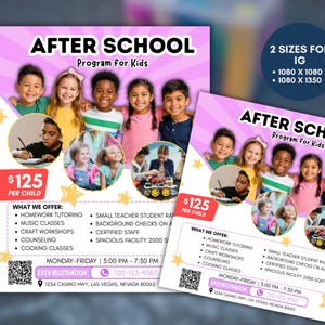 After School Program Instagram Post Template | Kids Enrollment Social Media Flyer (Canva)