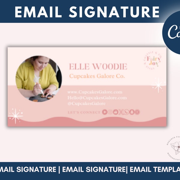 Email Signature Template Canva, Pink Retro Email, Cute Signature Design, Gmail Signature Template, Edit Yourself Email Signature, FJ01