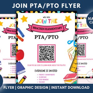 Join The Pto Flyer, School Pta Recruitment Flyer with QR Code, Printable Handout, Why Join Volunteers, We Need You, Volunteer, Canva Edit