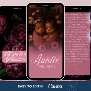 Editable Will You Be My Godmother, Digital Godmother Proposal, Rose, Ask Godmother, Ecard God Mom Proposal, Godmother Gift, Canva Template