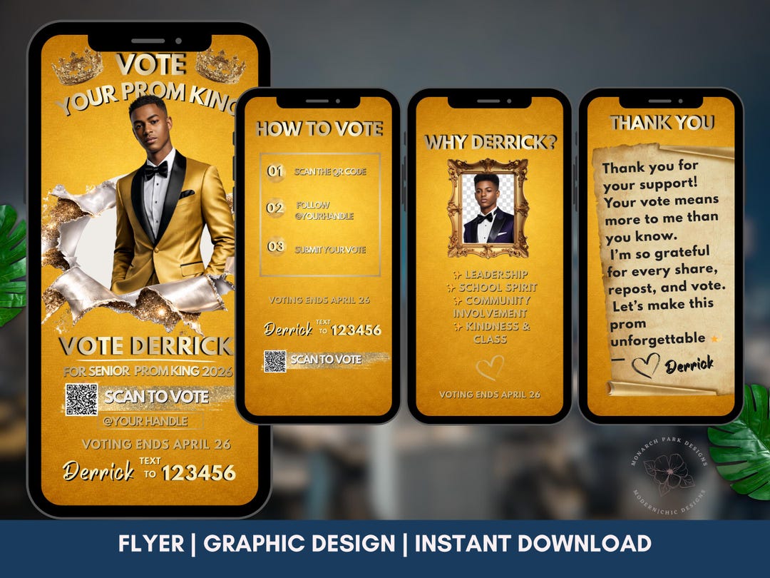 Gold Prom King Digital Invite Template – Vote Prom King Campaign Canva ...