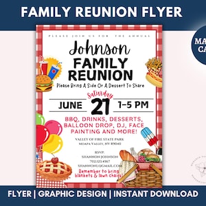 Family Reunion Flyer Template, Editable Cousin Reunion Invite, Family Reunion Party, Family Picnic Flyer, Reunion Announcement, Canva Edit