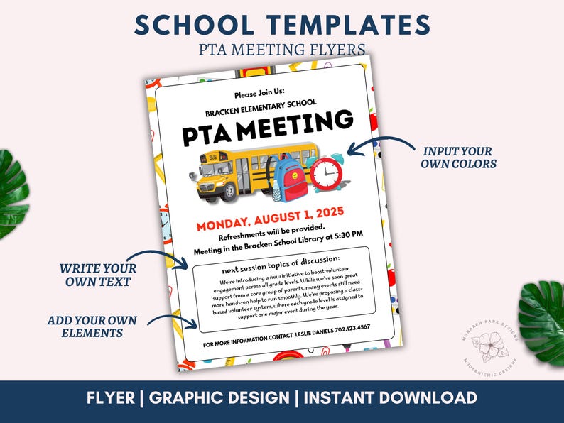 Editable Back to School PTA Meeting Flyer: Canva Template (8.5x11 ...