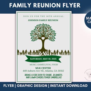 Editable Family Reunion Flyer Template, Editable Cousin Reunion Invite, Canva Family Tree, High School Class Reunion, Weekend Getaway, Canva