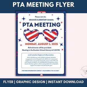Editable September PTA Meeting Flyer – Fall Hearts Theme Canva Template, School Meeting Printable for PTO