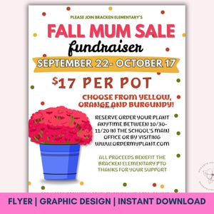 Fall Mum Sale Fundraiser Flyer Template, School PTA, PTO Church Fundraiser Flyer, Chrysanthemum Flyer, Plant Flower Sale, Editable in Canva