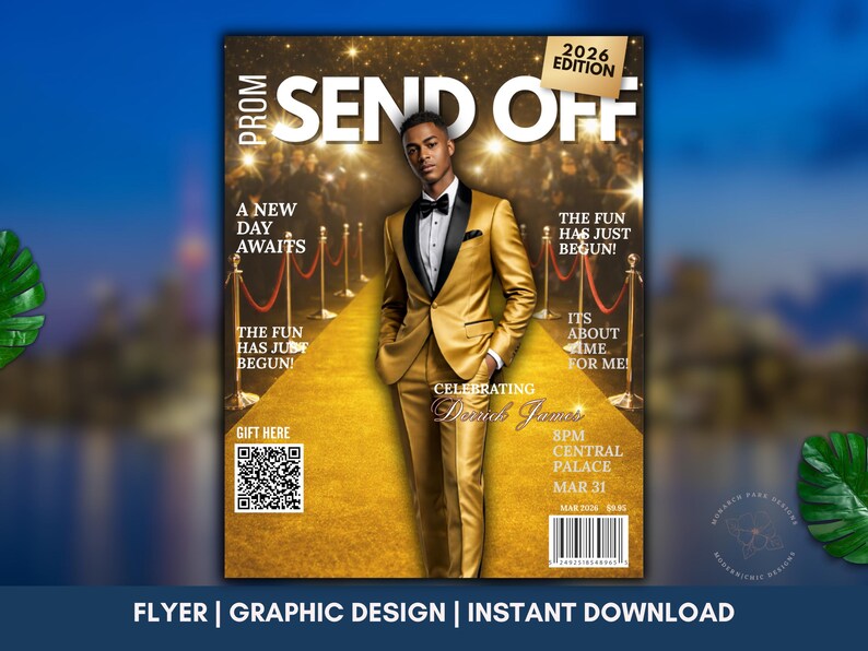 Red Carpet Prom Magazine Cover Template, Gold Send off Flyer (canva ...