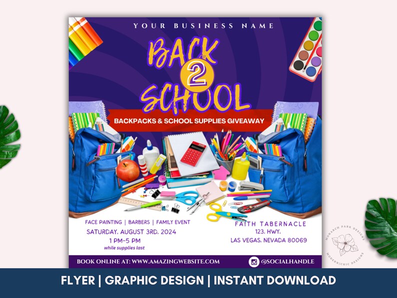 Editable Back to School Flyer Template: Backpack Giveaway (canva) - Etsy