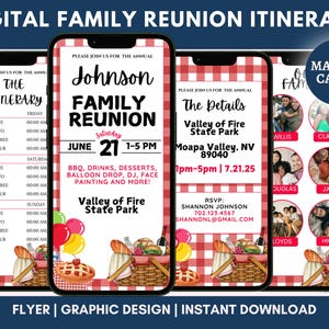 Digital Family Reunion Itinerary Invitation, Family Reunion Invite, Weekend Getaway, Reunion Picnic, Family Vacation Itinerary, Canva Edit