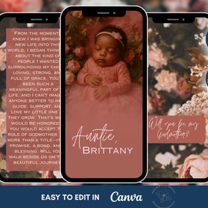 Você será minha madrinha editável, Pedido de casamento digital para madrinha, Rosa, Pergunte à madrinha, Cartão eletrônico para pedido de casamento para madrinha, Presente para madrinha, Modelo Canva