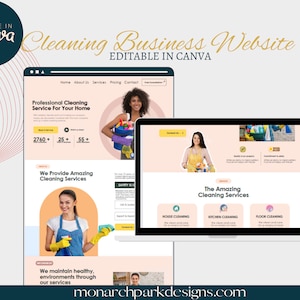 Cleaning Business Website, Canva Website Template, Cleaning Services Landing Page, Build A Website, Edit in Canva