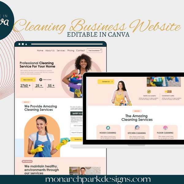 Cleaning Business Website, Canva Website Template, Cleaning Services Landing Page, Build A Website, Edit in Canva
