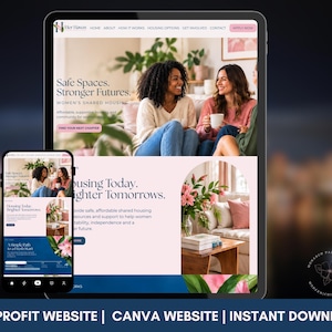May include: A tablet and a smartphone displaying a website titled Her Haven with the text Safe Spaces. Stronger Futures. Women's Shared Housing. The website features a light pink and blue colour scheme with images of people and interior decor.