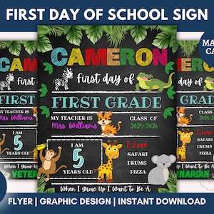 First Day Of School Sign, Back to School Chalkboard Poster, Personalized School Chalkboard Sign, Any Grade Sign 1st Day of School, Canva
