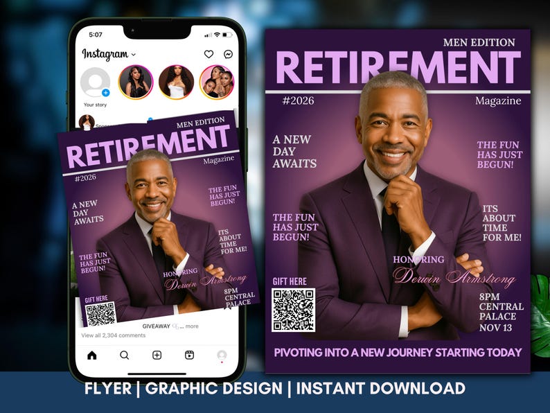 Men's Retirement Magazine Cover Flyer, Editable Canva Template - Etsy