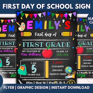 First Day Of School Sign, Back to School Chalkboard Poster, Personalized School Chalkboard Sign, Any Grade Sign 1st Day of School, Canva