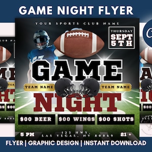 Editable Game Night Flyer, Thursday Night, Monday Night Football, Bar and Lounge Flyer, NFL Football, College Football, SWAC, Edit in Canva