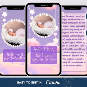 Serez-vous ma marraine, modèle d'invitation pour une vidéo de proposition, photo modifiable du parrain et marraine, proposition de marraine moderne et minimaliste, toile