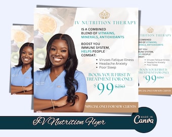 Plantilla de volante de hidratación intravenosa: editable en Canva, marketing de terapia con vitaminas