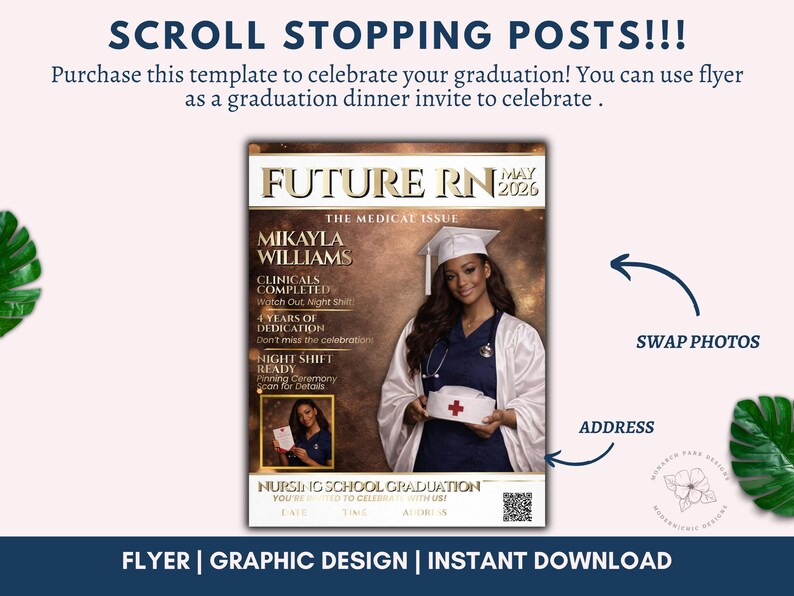 Nurse Graduation Magazine Cover Invitation, Editable RN BSN Template ...