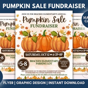 Fall Pumpkin Sale Fundraiser Flyer, Poster Printable Invitation, Community Halloween Event, Church School Pto Pta Fall Harvest Party, Canva
