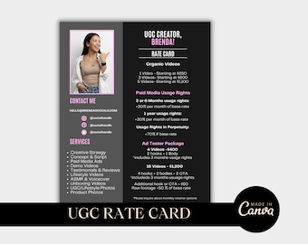 UGC Preiskarte, nutzergenerierte Inhalte, Infulencer Preiskarte, Media Kit, Tik Tok Preiskarte, In Canva bearbeiten