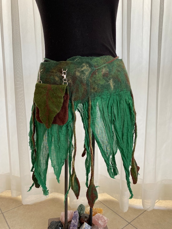 Green Fairy Belt: Felted Leaf Pocket, Woodland Costume  display picture 2