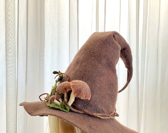 Felted Woodland Witch Hat With Mushrooms: Halloween Costume Hat