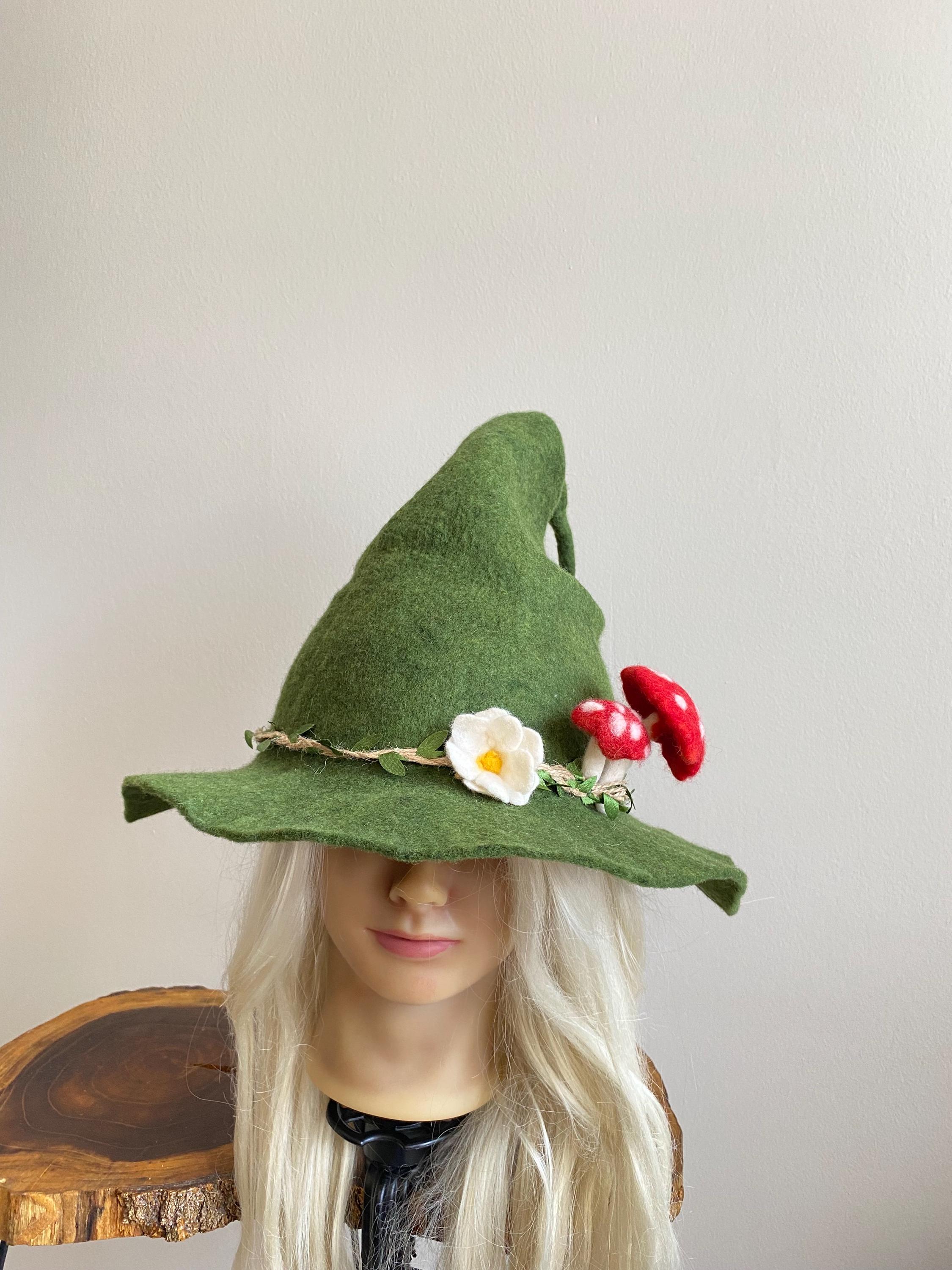 Olive green handmadee hat mushroom witchy hat cottage core rancher hat Green Mushroom Hat With White Dots, Velvet Mushroom Hat  main image 2