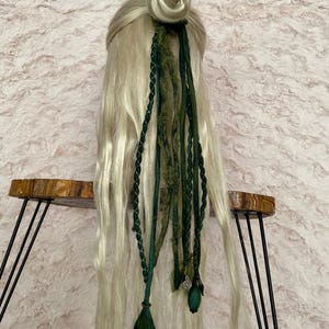 Emerald Wool Hair Wrap: Boho Hippie Dreadlocks, Leaf Hair Accessory
