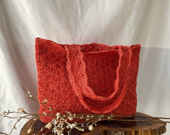 Crochet raffia tote bag, Handmade Summer tote bag, shoulder beach bag, Holiday bag, Birthday gift, for friend, for sister, Mother’s Day gift