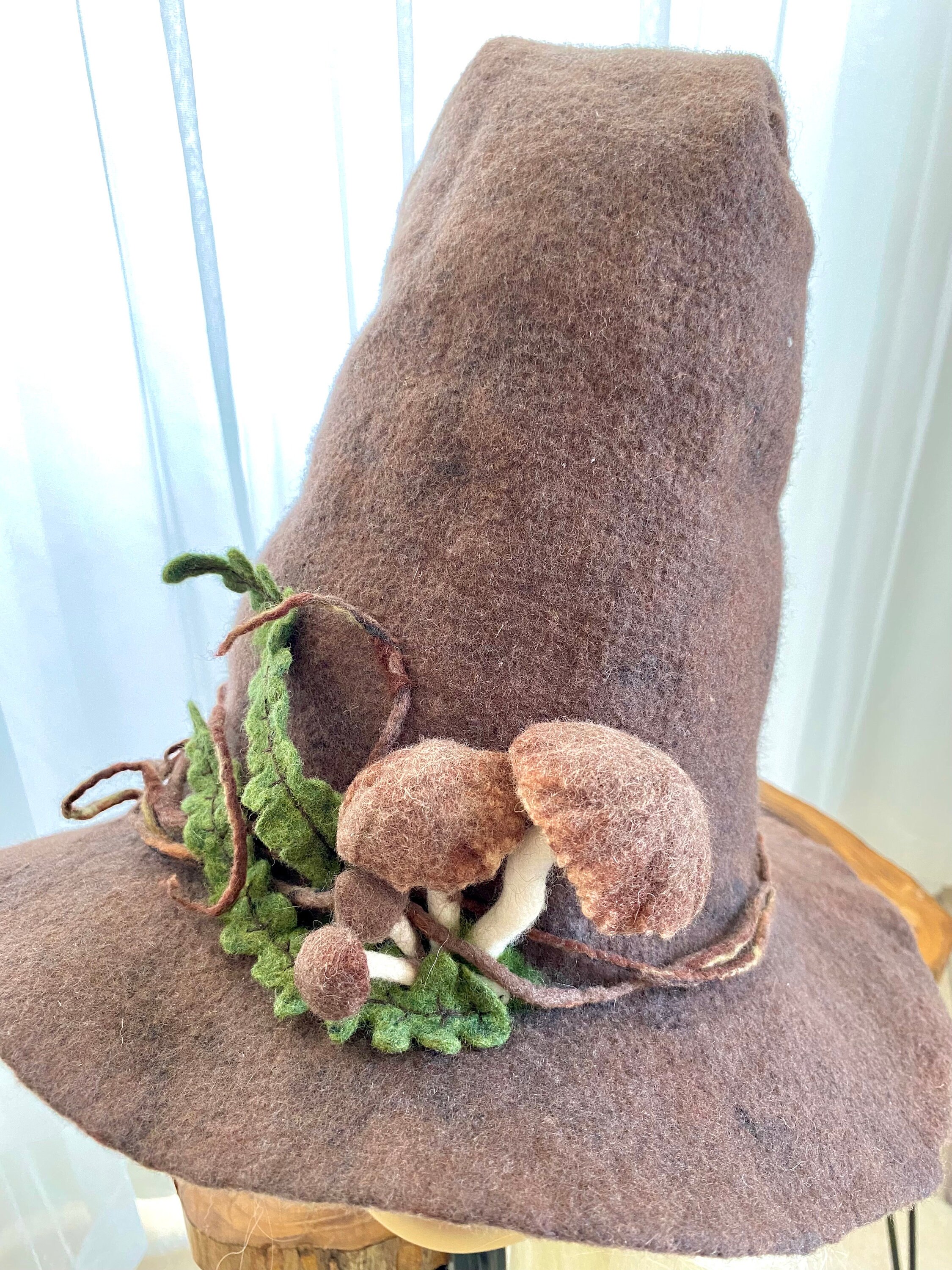 MAGID Hats Wool Felt Leaf Detail Dark Academia Hat in Mushroom Gray Felted Mushroom Hat: Red Fly Agaric Pixie Top Hat - Etsy main image 3