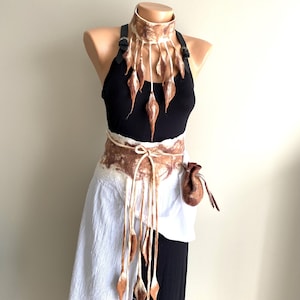 Tribal skirt, Renaissance belt, Fairy belt with pouch, Medieval over skirt, Festival costume, Renaissance outfit, Woodland boho accessory