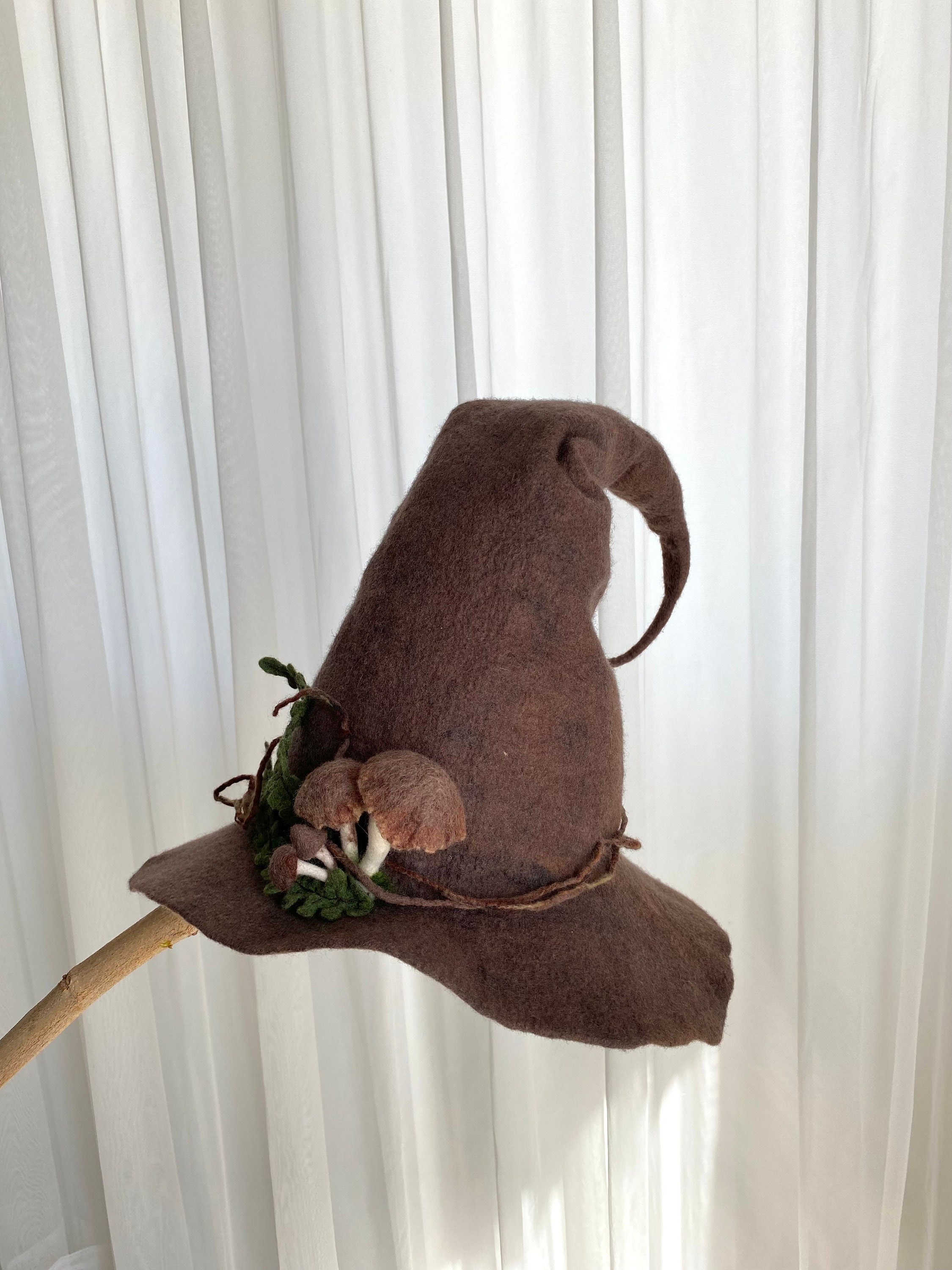 MAGID Hats Wool Felt Leaf Detail Dark Academia Hat in Mushroom Gray Felted Mushroom Hat: Red Fly Agaric Pixie Top Hat - Etsy main image 2
