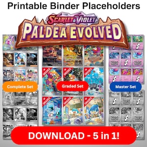 Páginas 5 en 1 de JCC Pokémon: Escarlata y Violeta SV2 Paldea Evolved: Conjuntos maestro y completo (color/escala de grises) + superposición graduada (color)