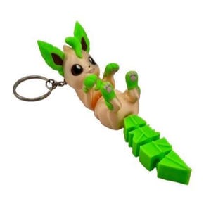 Flexi Leafeon Keychain | 3D Printed Pokémon-Inspired Eeveelution Figure | Articulated Fidget Toy | Poseable Bag Charm