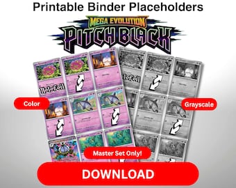 Platzhalterkarten in Schwarz zum Ausdrucken | Pokémon-Sammelkartenspiel-Masterset-Ordnerseiten (PDF) | ME05 Mega-Entwicklungsset-Tracker (Digitaler Download)