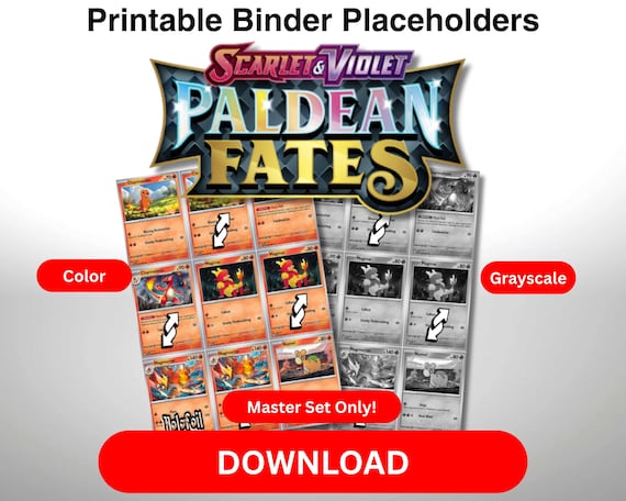 Pokmon TCG Master Set Placeholder Binder Pages PDF Scarlet and Violet  Paldean Fates Color and Grayscale - Etsy