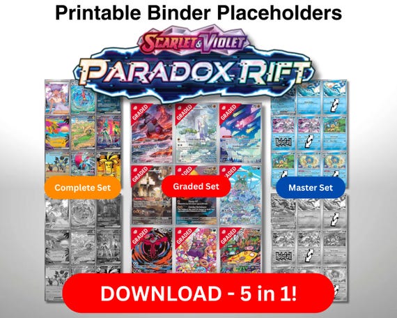 Pokmon TCG 5-in-1 Binder Pages Scarlet and Violet SV4 Paradox Rift Master and Complete Sets (color/grayscale) + Graded Overlay (color) - Etsy Pokmon TCG 5-in-1 Binder Pages Scarlet and Violet SV4 Paradox Rift Master and Complete Sets (color/grayscale) + Graded Overlay (color) - Etsy