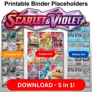 Páginas de carpeta 5 en 1 de JCC Pokémon, set base Escarlata y Violeta SV1: sets maestro y completo (color/escala de grises) + superposición graduada (color)