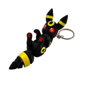Flexi Umbreon Keychain | 3D Printed Pokémon-Inspired Eeveelution Figure | Articulated Fidget Toy | Poseable Bag Charm