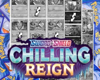 Può includere: Un collage di carte da gioco Pokémon in bianco e nero dell'espansione Spada e Scudo: Regno Ghiacciato. Le carte presentano vari Pokémon, tra cui Weavile, Sceptile e Kabutops.
