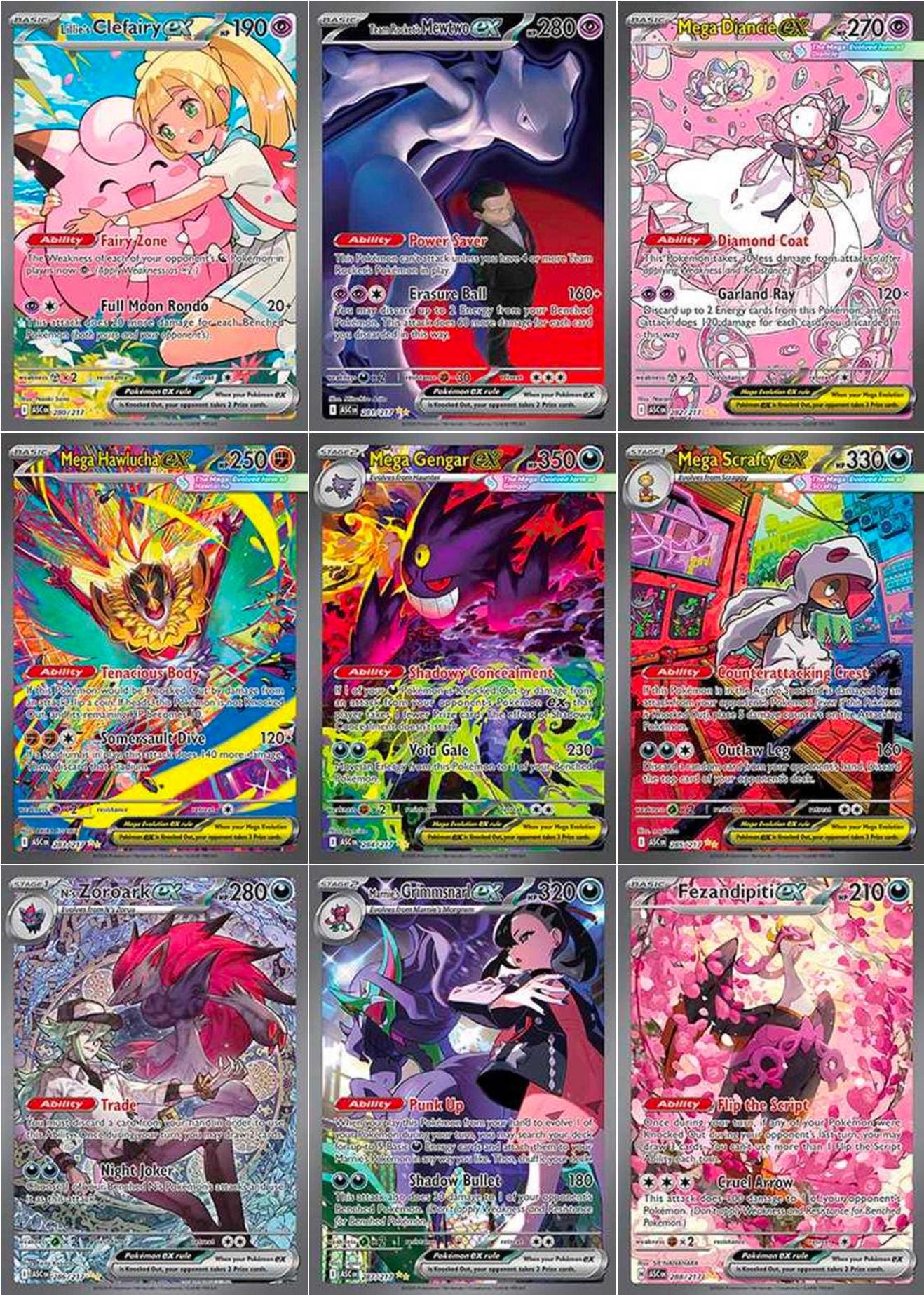 Pokémon TCG Complete Set Binder Pages Mega Evolutions / Ascended